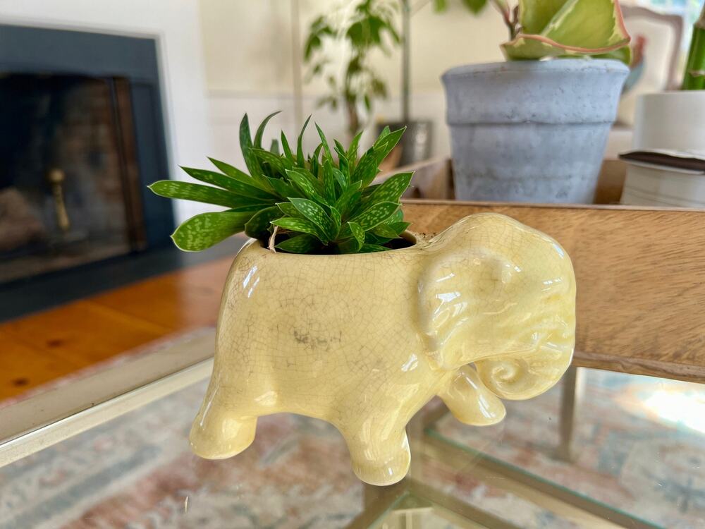 Vintage Ceramic Elephant Planter, Soft Yellow Flower Pot, Pastel Yellow Pottery